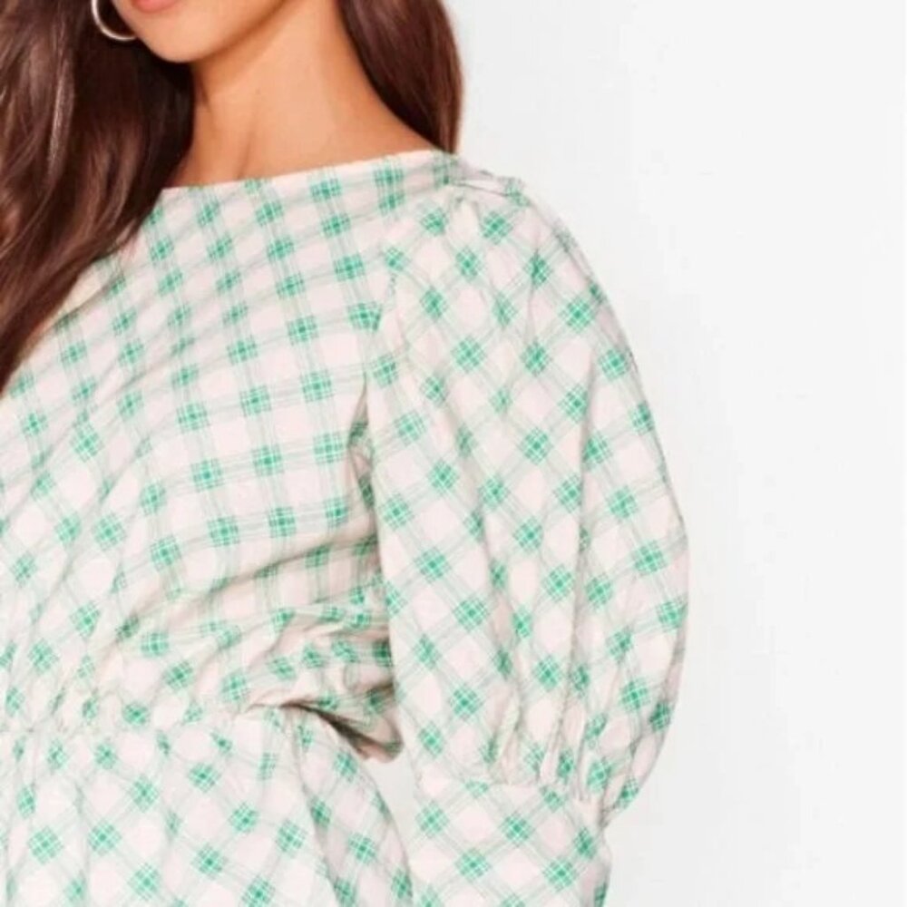 Daisy Street Pink Plaid Cottagecore Peasant Peplum Top - Medium - - Picture 4 of 11